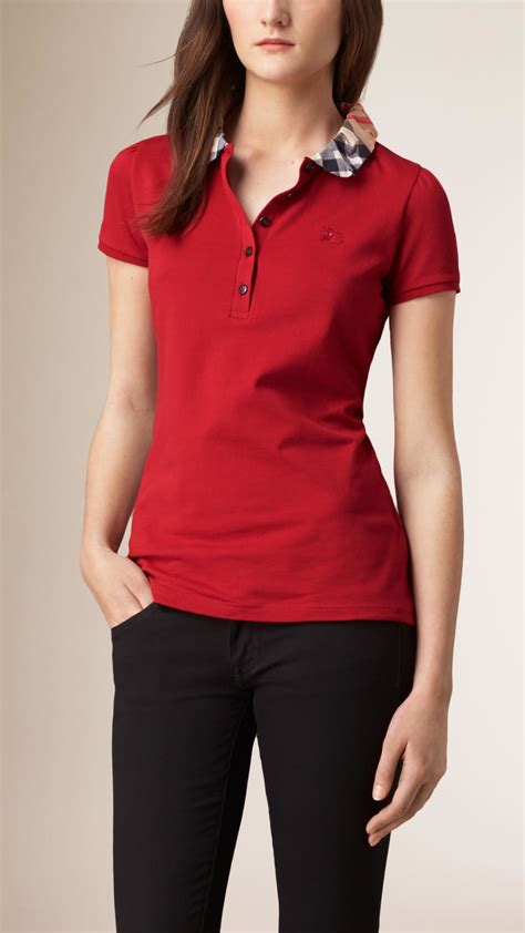 womens red burberry polo|Burberry polo shirt outlet.